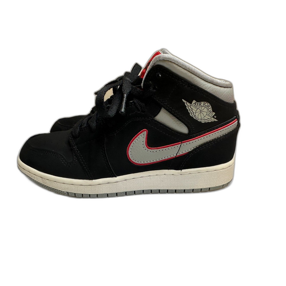 Nike Air Jordan 1 Mid GS Black Particle Grey Gym Red 3.5Y